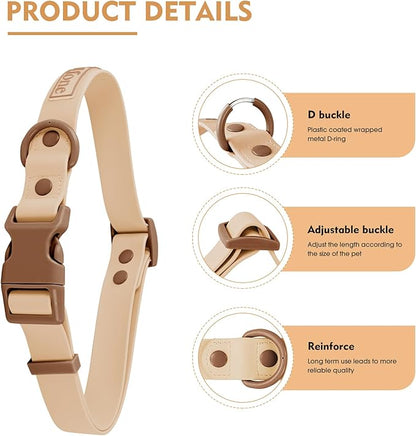 Wolfone Waterproof Dog Collar with Quick Release Buckle， Cute Adjustable Collar for Dogs Comfort Sturdy Durable Odor Proof Easy Care（Cookie Chocolate 37.5-55cm）