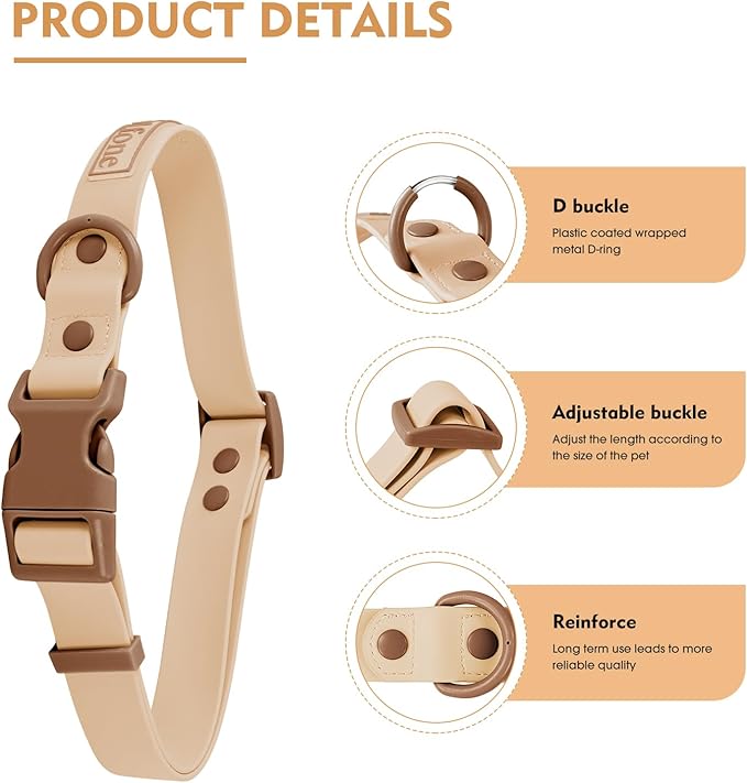 Wolfone Waterproof Dog Collar with Quick Release Buckle， Cute Adjustable Collar for Dogs Comfort Sturdy Durable Odor Proof Easy Care（Cookie Chocolate 46-70cm）
