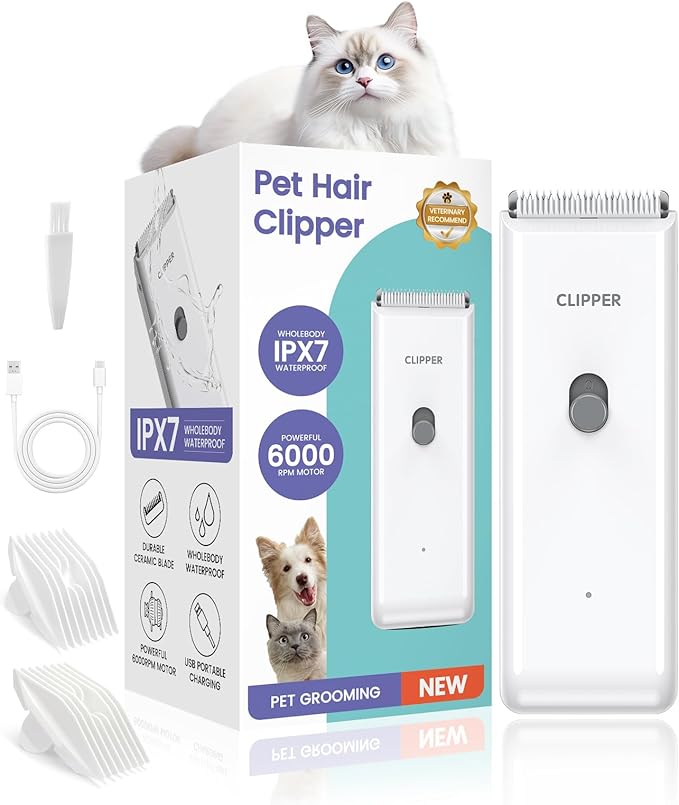 Marvljojo Upgrade Home Professional Dog Grooming Kit Clipper for Matted & Long Hair, Cordless Pet Shaver Low Noise USB Rechargeable for Cats, Small&Medium Dogs, Handy Pet Hair Grooming Trimmer, White