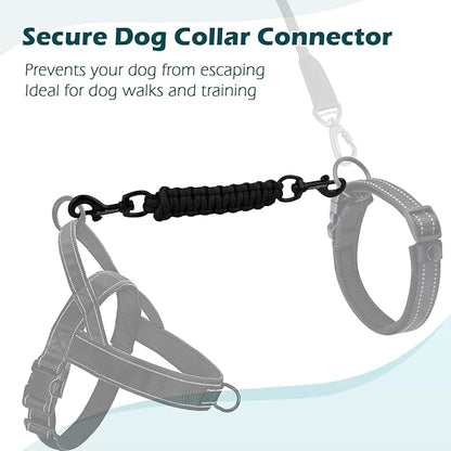 PetBonus Dog Collar Safety Clip, Handmade Backup Safety Strap for Dog Harness, Prong, Pinch Collar, Double Ended Clasp Leash Connector (Black)