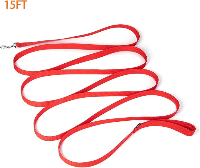 Siumouhoi Strong Durable Nylon Dog Training Leash, 1 Inch Wide Traction Rope, 6 ft 10ft 15ft Long, for Small and Medium Dog (Red, 15 Feet)