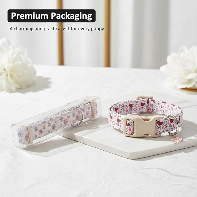 Small Dog Collar, Valentines Dog Collar with Red Hearts, Collar for Extra Small, Small, Medium, Large Boys Girls Dogs with Quick Release Buckle