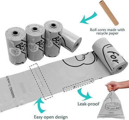 Dog Poop Bag Holder Dispenser with LED Flashlight - Night Visibility for Safe Evening Walks | Upgraded Hands-Free Leash Clip | Includes 15 Dog Waste Bags(Blue)