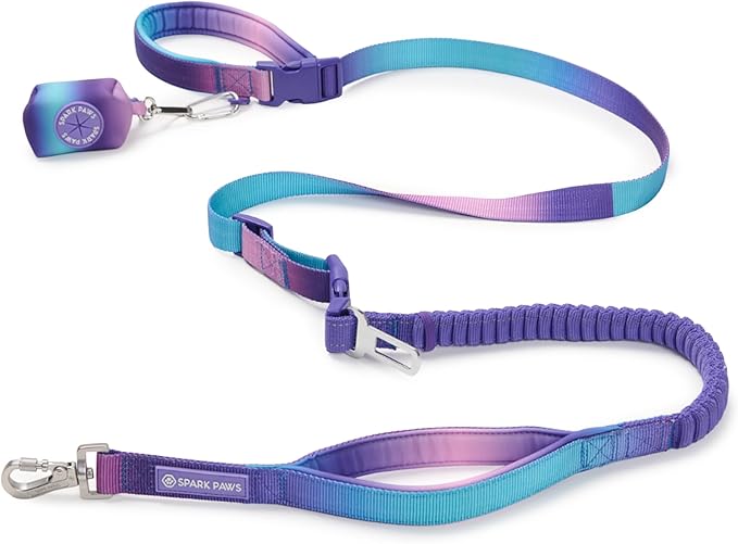 Spark Paws Handsfree Dog Leash – Shock Absorbing Waist Bungee Lead for Running, Car Seatbelt Clip & Poop Bag Set, Heavy Duty Tactical Lead for Medium, Large & X-Large Breeds - 90s Retro