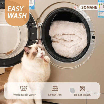 SOMAHE Self-Warming Cat Bed, Plush Faux Fur Pet Bed Mat with Anti-Slip Bottom, Ultra Soft Heated Pad for Cats & Kittens, Cozy Fluffy Bed for Window & Sills Couches, Machine Washable, 23x15 Inch White