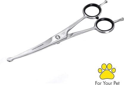 Tweezerman 7" Pet Grooming Scissors with Safety Round Tips, Professional Curved Grooming Shears for Dogs and Cats