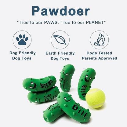 Pawdoer Squeaky Dog Toys, Soft Latex Rubber Squeaky Ball for Small Dogs Puppies, Cute Bounce Squeak Crunchy Pickle Pet Dog Toy