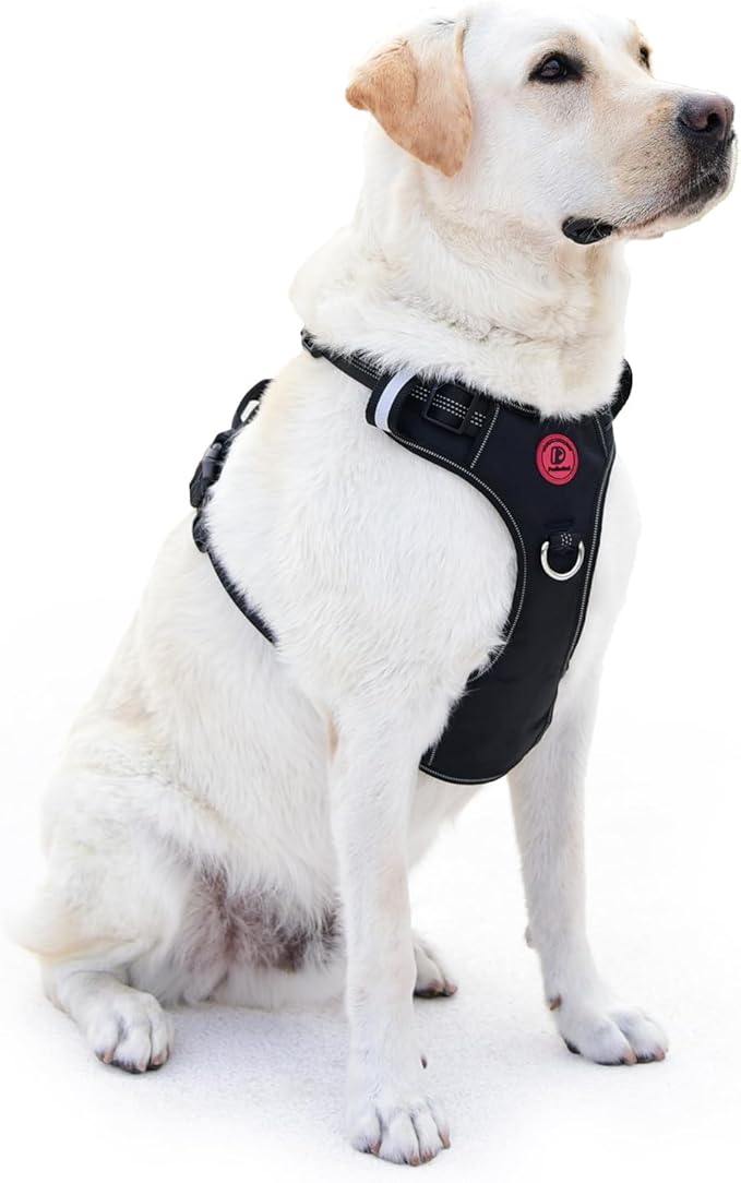 Pudiwind Black No Pull Adjustable Reflective Breathable Heavy Duty Dog Vest Harness for Medium Large Dogs with Quick Release Buckles Soft Padded Handle & Metal Front Back Clip for Walking Training, M