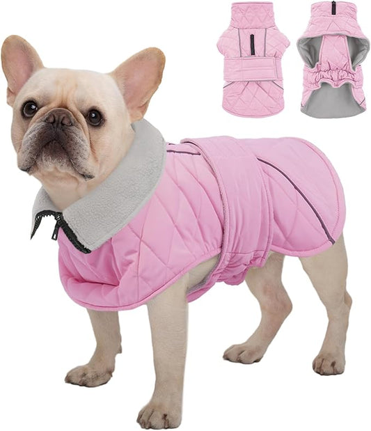 Kuoser Dog Jacket Warm Fleece Lined Dog Coats for Small Dogs, Waterproof Pet Coat Reflective Puppy Snowsuit with Harness Hole for Cold Weather Walking Hiking, Quilted Dogs Winter Vest, Pink, S