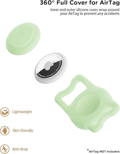 WhoseID IP68 Waterpoof Dog Airtag Holder, Stretchy Silicone Full Body Covered Apple Air Tag Holder for Dog Cat Collar Fit All Width Collar (Luminous, 1 Pack)