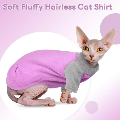 T'CHAQUE Sphynx Cat Clothes, Soft Fleece Winter Sweaters for Hairless Cats, Warm Pajama Jumpsuit with Sleeves and Hoodie, Cozy Pullover Outfit for Kittens