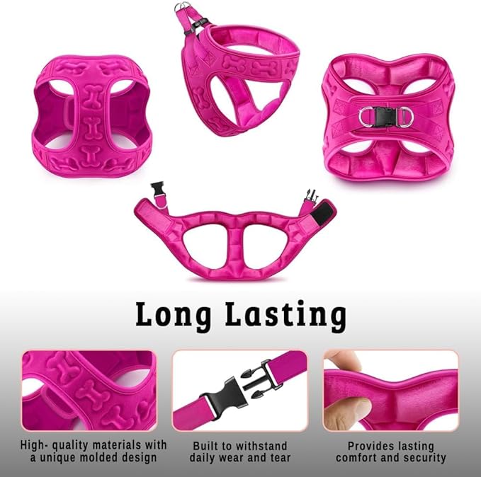 Comfort Fit Dog Harness Step in No Pull Harness for Small Medium Sized Dogs Soft Padded No Escape Harness Adjustable Easy Buckle with Leash Attachment D-Ring Extra Comfort Inside Velvet Plush XS Pink
