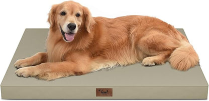 Tail Stories Outdoor All Weather XL Dog Bed, Waterproof Pet Bed for Extra Large Dogs, Orthopedic Egg Crate Foam with Removable Washable Oxford Cooling Cover, 44x32 Inch, Khaki