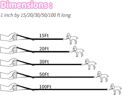 HIKISS Long Dog Leash Obedience Recall Training Agility Lead with Thickening Material for Large Dog - 15ft 20ft 30ft 50ft 100ft Training Leash(Pink 30ft)