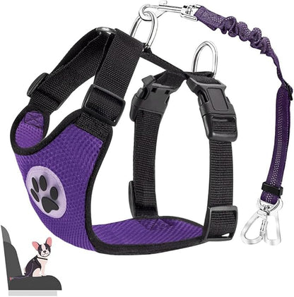 Lukovee Dog Seat Belt - Adjustable Dog Car Harness for Large, Medium & Small Dogs, Soft Padded & Breathable Mesh Dog Seatbelt with Car Vehicle Connector Strap (Purple Double Clip, Medium)