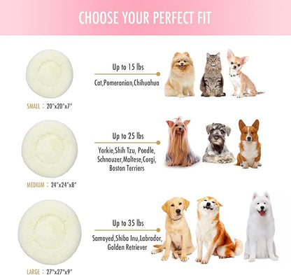 Anti Anxiety Round Fluffy Plush Faux Fur Warm Washable Dog Bed & Cat Bed, Original Bed for Small Medium Large Pets,Used to Relieve Joints and Improve Sleep（20"/24"/27''） (27", White)