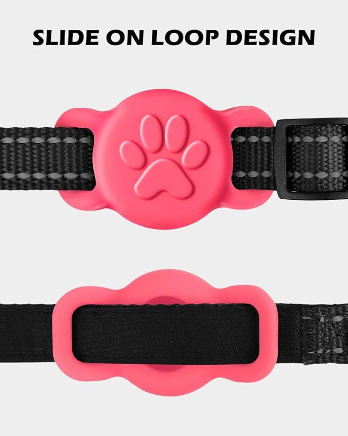 Dynmeow Dog Cat Collar Holder Compatible with Airtag, Anti-Lost Silcione Holder for 3/8 and 5/8 Inch Wide Collars, Hot-Pink, S(1 Pack)