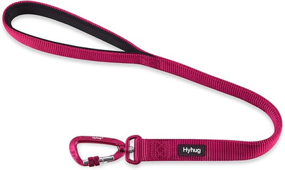 Hyhug Pets 24” Nylon Sturdy Short Leash with Neoprene Soft Handle and Lightweight Aviation Aluminium Clip Lead- for Large Medium Dogs Daily Walking and Training. (24 Inches, Rose Red)
