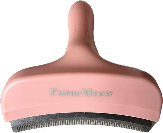 FurorMeow Pet Deshedding Tool with Curve Blade, Cat Grooming Brush, Tight V-shaped Teeth Shedding Comb for Cat and Dog (Pink, Large)