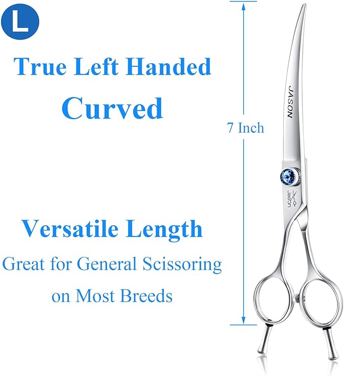 JASON 7" Curved Dog Grooming Scissors, Cats Grooming Shears Pets Trimming Kit with for Left Handed Groomers, Sharp, Comfortable Shear Christmas Gift