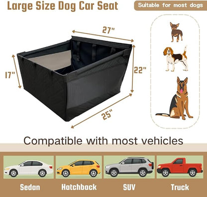 Large Dog Car Seat with Adjustable Seatbelt Leash, PU Leather Back Seat Extender for Dogs with Hard Bottom Pet Seat Cover, Waterproof Foldable Car Hammock for Medium Large Dogs for SUVs, Trucks & Cars