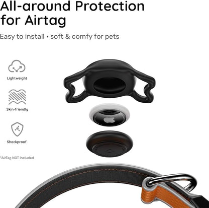 Reflective Dog Collar with Airtag Holder, IPX8 Waterproof Air Tag Dog Collar Holder | Ultra-Durable | Soft Padded | Safety Locking Buckle | Fit Small Dogs (Orange S(9.8"-15.7"))