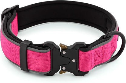 Plutus Pet Tactical Dog Collar, Reflective, Adjustable Heavy Duty Dog Collar, Soft Padded and Comfortable, for Small Medium and Large Dogs (Hot Pink, S)