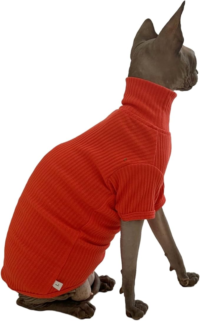 Sphynx Cats Shirt Cat Turtleneck Cotton Sweater Pullover Kitten T-Shirts with Sleeves Cat Pajamas Jumpsuit for Sphynx Cornish Rex, Devon Rex, Peterbald (Sunset, X-Large (Pack of 1))