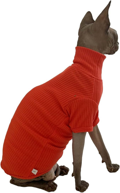 Sphynx Cats Shirt Cat Turtleneck Cotton Sweater Pullover Kitten T-Shirts with Sleeves Cat Pajamas Jumpsuit for Sphynx Cornish Rex, Devon Rex, Peterbald (Sunset, X-Large (Pack of 1))