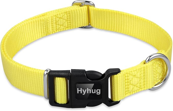 Hyhug Dog Collar for Large Dogs, Heavy Duty | Quick Release Nylon Buckle Collar, Adjustable & Durable Pet Supplies for Boy & Girl Dogs (Large, Illuminating Yellow)