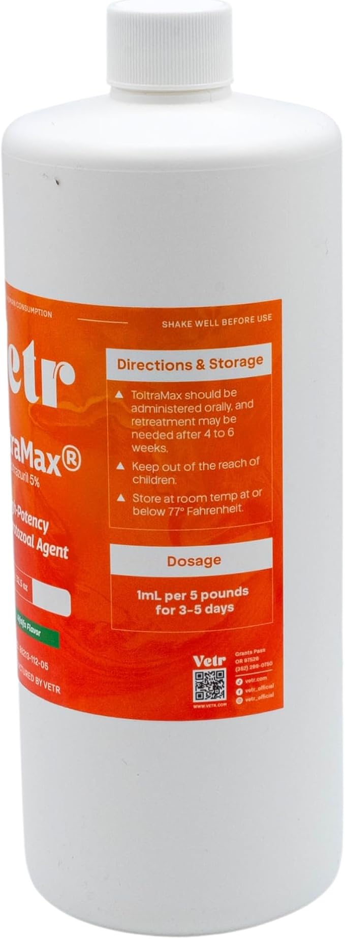 ToltraMax Toltrazuril 5.0% for Horses, Dogs, Cats, 960mL/32.4Ounce, for Non-Food Chain Animals, Alfalfa
