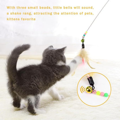 Sanpink 40 Pack Cat Feather Toy Wand, Interactive Pet Kitten Chaser Teaser Wire Wand with Bell Beads for Cat Exercise Play Fun Gifts - Wholesale
