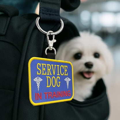 WORKINGSERVICEDOG.COM Service Dog in Training Clip-On ID Patch Tag - Includes 5 Federal Law Handout Cards - Clips to Vest, Harness, Collar, Leash, or Carrier
