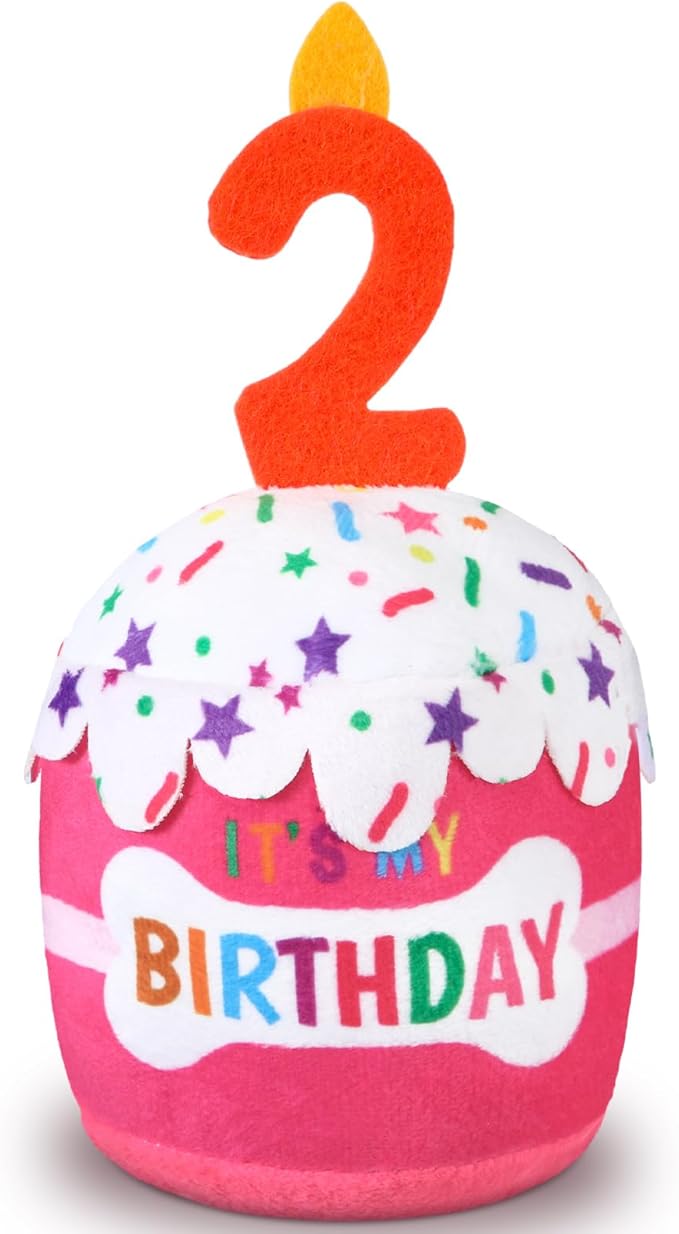 Dog Birthday Cake Toy Accessories for Girl Boy Gifts, Squeaky Plush Toy for Dog Birthday Party Decor Favor for Large, Medium and Small Dogs(2nd,Pink)