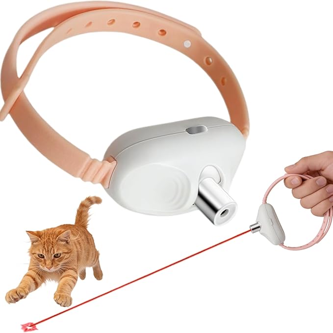 Walfront Interactive Cat Toy, Automatic Pink Light-Up Collar Design, Adjustable Fit 9.1–13.4"(23–34cm) USB Rechargeable 2 Modes Wide Beam Angle, Indoor Activity for Active Cats, Exciting Fun