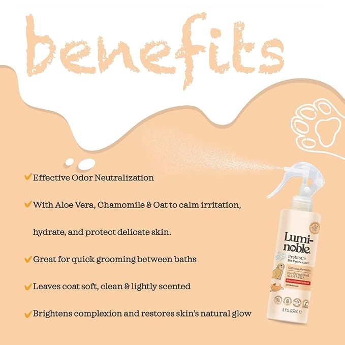 Prebiotic Dog Deodorizer Spray Perfume, Vanilla & Oatmeal Scented, Hypoallergenic Skin Care, Alcohol-Free Odor Remover for Dogs, Prebiotic Formula to Refresh & Hydrate Sensitive Skin & Coat, 8oz