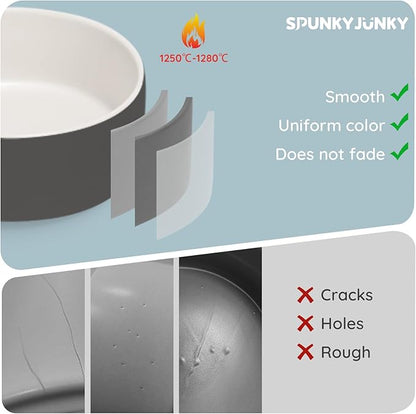 SPUNKYJUNKY 13.5OZ Ceramic Dog and Cat Bowl, Modern Cute Weighted Food Water Bowl for Replacement White-Grey (1 Pack)
