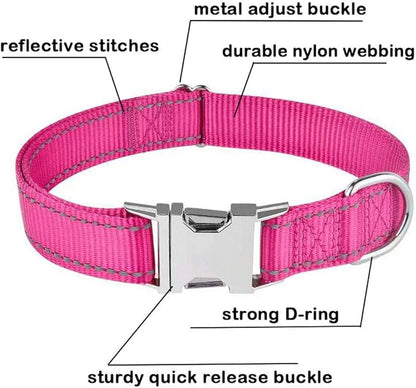 Love Dream Reflective Dog Collar with Metal Buckle, Adjustable Safety Nylon Dog Collars with Heavy Duty Quick Release Buckle for Small Medium Large Dogs, Pet Collar with ID Tag Ring