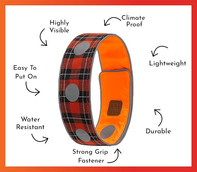 SPOT THE DOG! Reflective Dog Collar - Adjustable Pet Collars, Safe, Durable, Comfortable Dog Walking Accessories for Medium Dog, Hunting Dog, Puppy, Boy, Girl Dog Collars (Blaze Orange, Red Plaid, M)