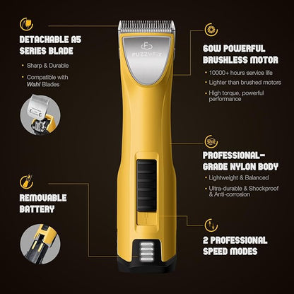 Professional Dog Clippers for Grooming with Charging Replacement, Low Noise Pet Grooming Kit for Thick Curly Matted Heavy Coats Cordless Hair Trimmer with 8 Metal Guide Combs for Animal Horse
