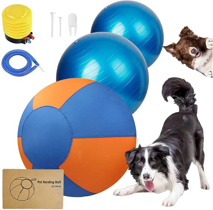 VORLHQ 18" Herding Ball for Dogs with 2Inner Bladders Tear Resistant Dog Toy Balls for Australian Shepherds Border Collies Indoor Outdoor Agility Training Medium Large Breeds