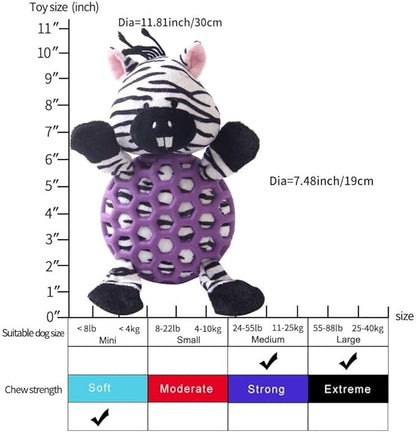 ONTWOPETS Dog Toy Plush Durable Small Dog Toys Low Stuffing Interactive Dog Plush Toys W/Squeaker Puppy Chew Toys Reduces Boredom (Medium, Zebra with Squeaker Purple Netted Vest)