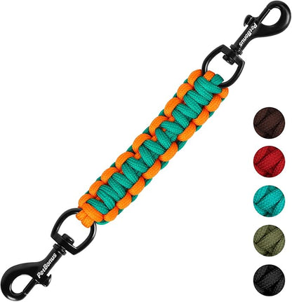 PetBonus Dog Collar Safety Clip, Handmade Backup Safety Strap for Dog Harness, Prong, Pinch Collar, Double Ended Clasp Leash Connector (Turquoise, Orange)