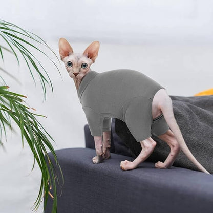 ROZKITCH Cat Shirts for Cats Only, Breathable Soft Jumpers for Sphynx Only, Coat with Four Legs, Warm Sweater T-Shirt Pajamas Jumpsuit Vest Cornish Rex, Devon Rex, Peterbald Grey XL