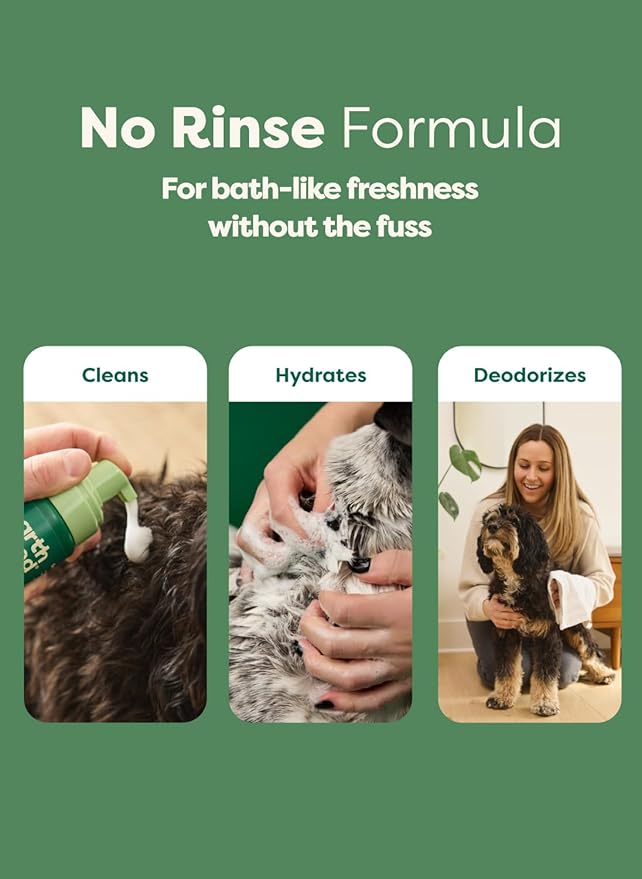 Earth Rated Waterless Dog Shampoo & Conditioner, Convenient No-Rinse Wash for Cleaning, Conditioning & Detangling, for All Coat Types, Refreshing White Tea and Basil Scent, 7 oz