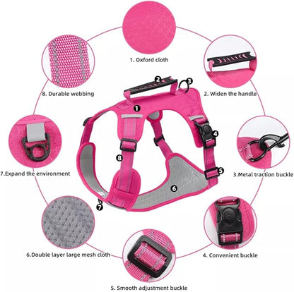 Dog Harness No Pull Adjustable Reflective,for Medium and Large Small Dog with Leash 59.06in (Fuscia, S)