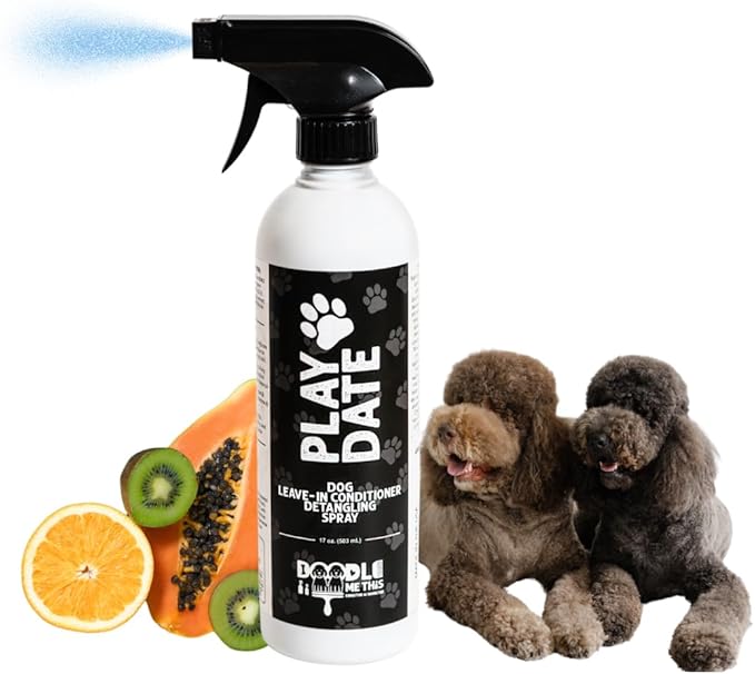 Play Date Dog Detangler Spray for Doodles, Poodles & Curly Breeds - 17 fl oz Doodle Detangler Spray with Emu Oil - Doodle Me This Kingston and Hamilton Dog Dematting - Sulfate & Paraben Free, USA Made