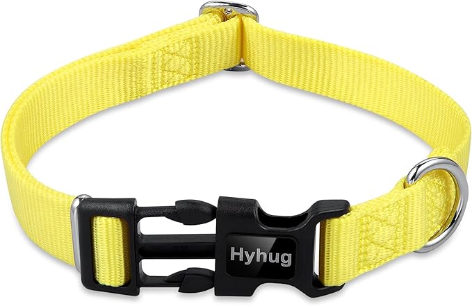 Hyhug Dog Collar for Large Dogs, Heavy Duty | Quick Release Nylon Buckle Collar, Adjustable & Durable Pet Supplies for Boy & Girl Dogs (Large, Illuminating Yellow)