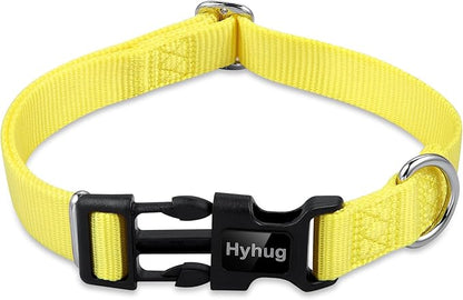 Hyhug Dog Collar for Large Dogs, Heavy Duty | Quick Release Nylon Buckle Collar, Adjustable & Durable Pet Supplies for Boy & Girl Dogs (Large, Illuminating Yellow)
