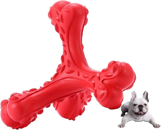 CVALIN Dog Chew Toys for Aggressive Chewers Large Breed,Indestructible Bones Toy，Durable Cleaning Toothbrush Natural Rubber Dog Toys… (Red)
